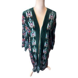 Akemi + Kin Anthropologie Womens Titania Velvet Kimono Wrap Shawl Top One Size